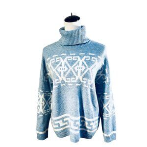 NWOT Cece Light Blue Fair Isle Turtleneck Sweater - Medium